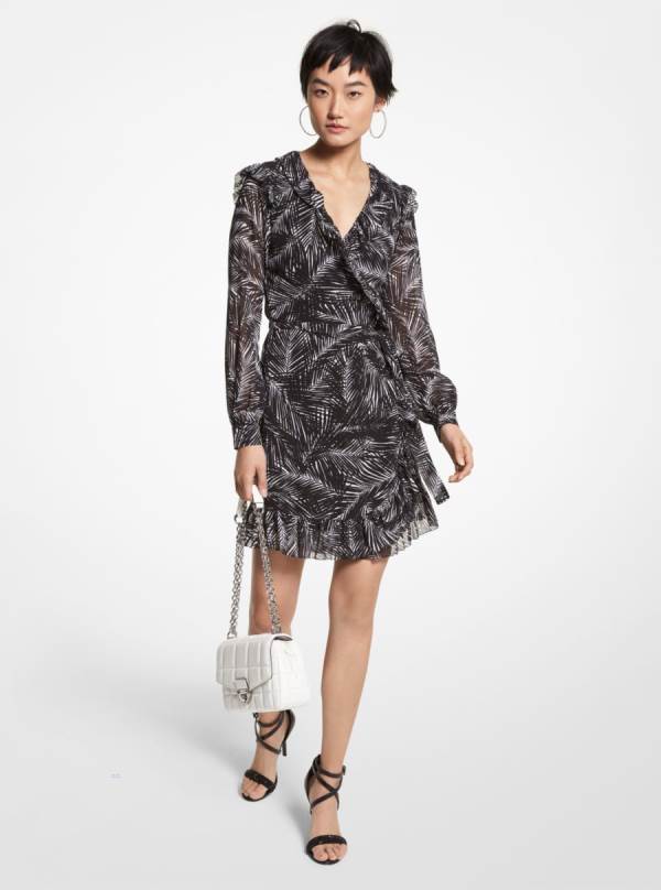 Damske Saty Michael Kors Palm Georgette Wrap Čierne Biele - Oblecenie Michael Kors Outlet | WJPAK-7045